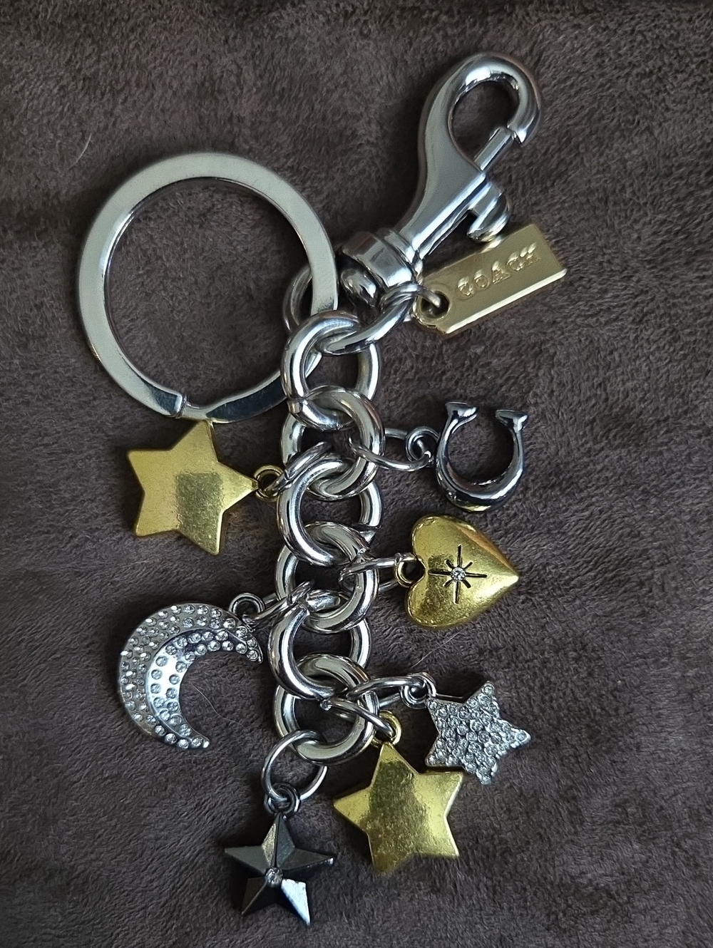 Coach Two-Tone Silver and Gold Star & Charm Keychain